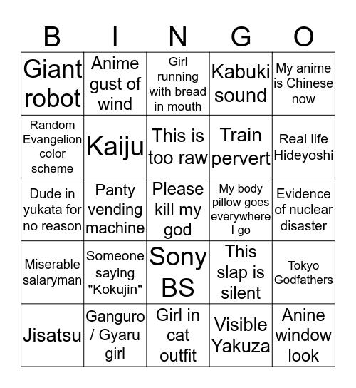 Japan Bingo Card