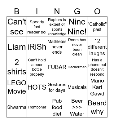Emmett Cregg Bingo Card