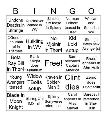 Marvel Phase 4 Bingo Card