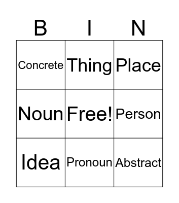 Nouns and Pronouns Bingo Card