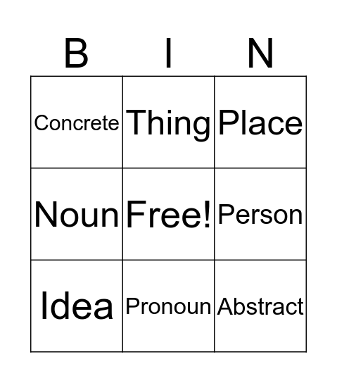 Nouns and Pronouns Bingo Card