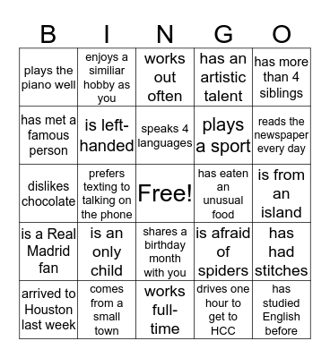Find Someone Who Bingo Card