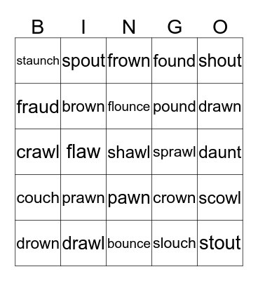 au/aw    ou/ow Bingo Card
