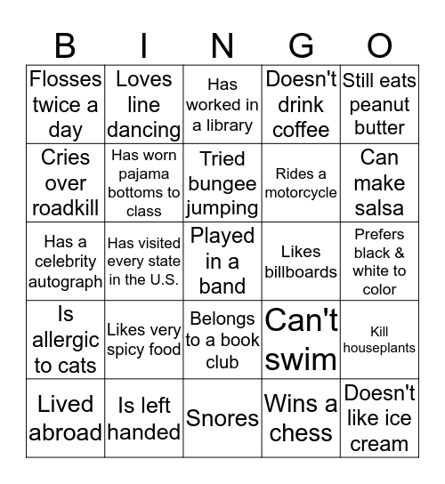 Ice Breaker Bingo Card