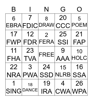 NEW DEAL Bingo Card
