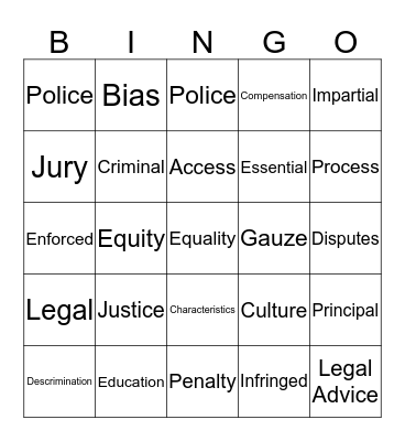Justice Bingo Card