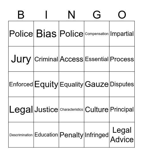 Justice Bingo Card