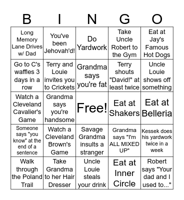 Ohio Trip BINGO! Bingo Card