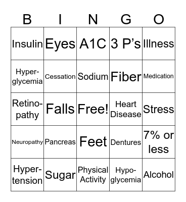 Diabetes Management  Bingo Card