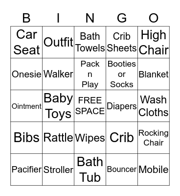 Sona's Baby Shower Bingo Card