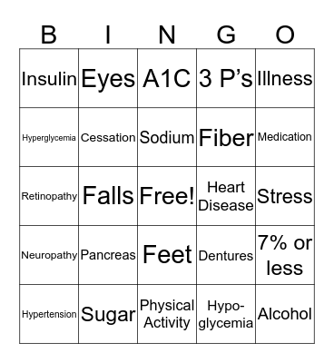 Diabetes Management  Bingo Card