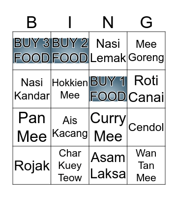 Penang Food BINGO Card