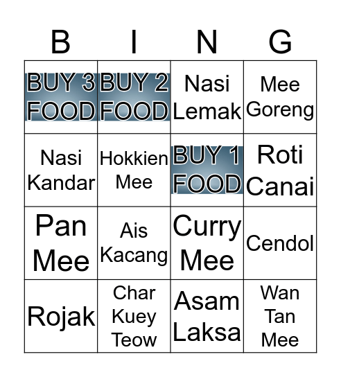 Penang Food BINGO Card