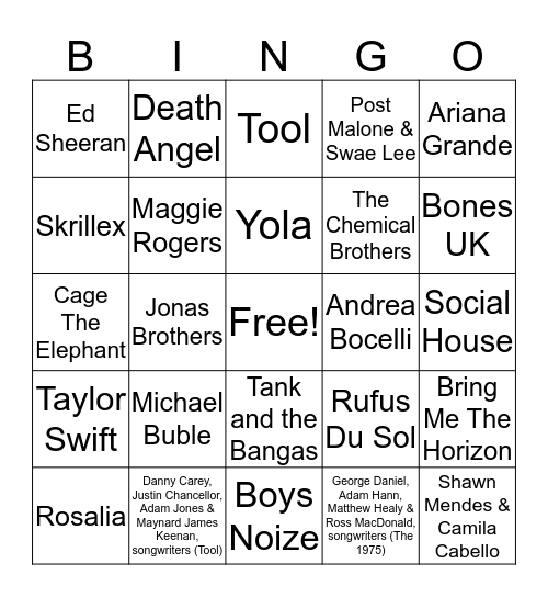 Grammys 2020  Bingo Card