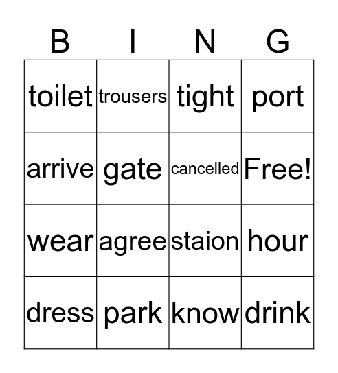 1F, unit 3, lesson 3/5 Bingo Card