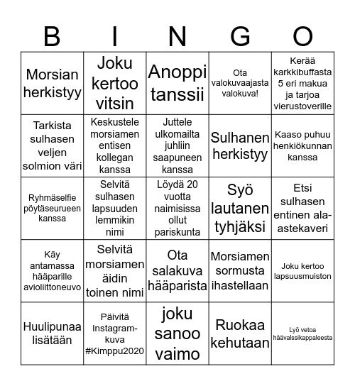 Kimppu2020 Bingo Card