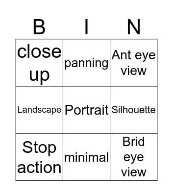 Photographer Bingo Card