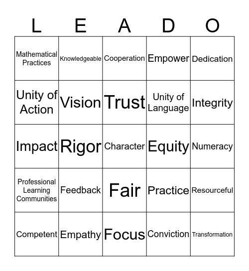 ACSA Leadership Bingo Card