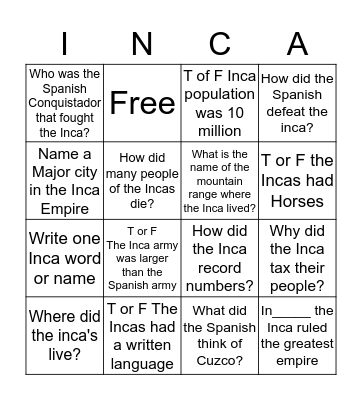 INCA BINGO Card