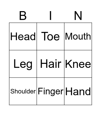 MY BODY Bingo Card
