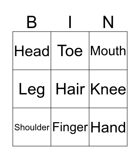 MY BODY Bingo Card