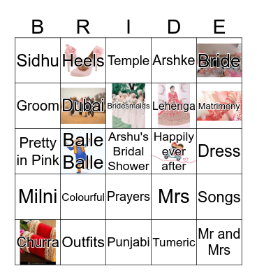 Arshu's Bridal Bingo Card