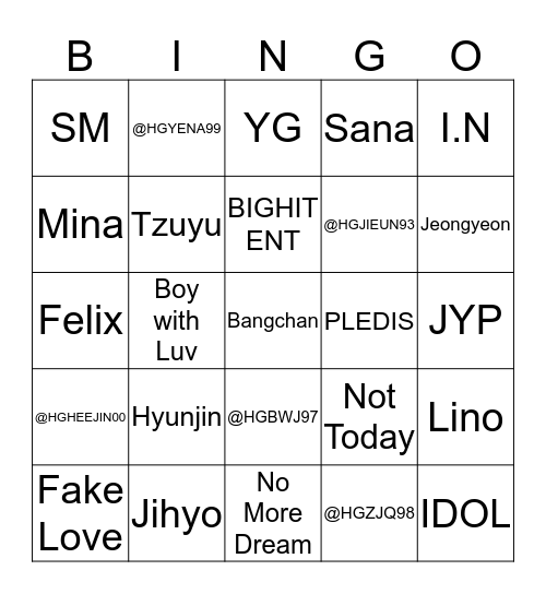 Heejin Kiyowo Bingo Card