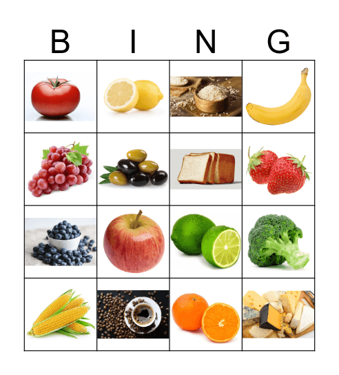 Food Bingo Card