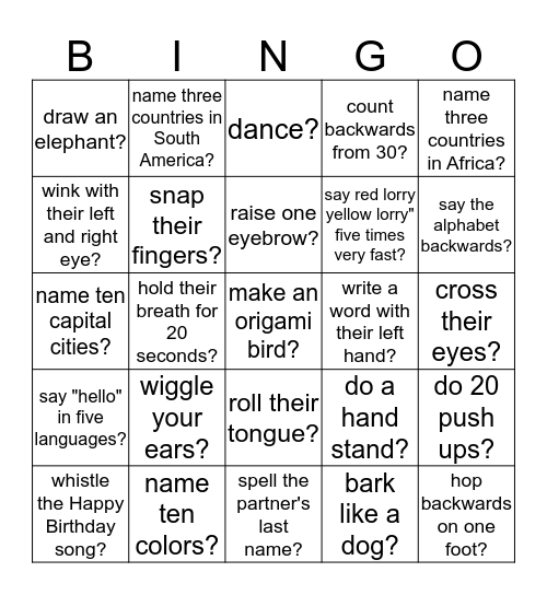 Will you be able to... Bingo Card
