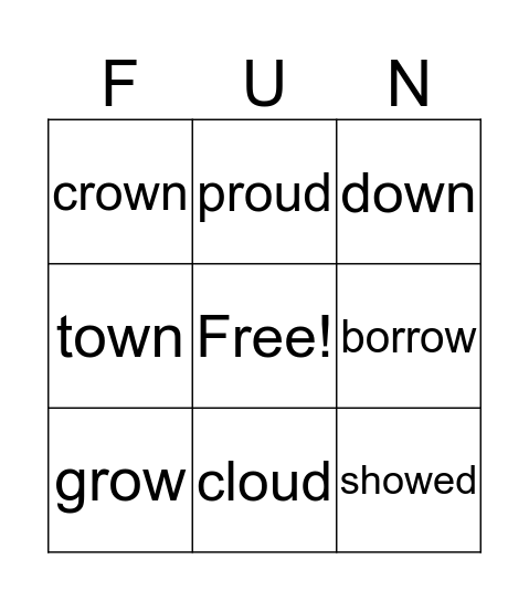 Words with 'ow' and 'ou' Bingo Card