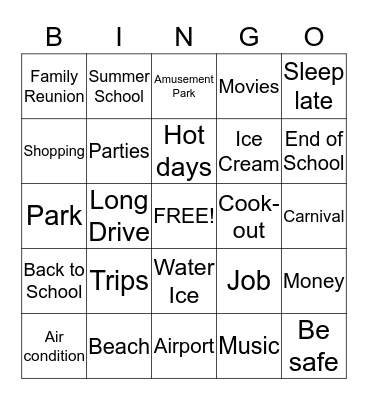 SUMER Bingo Card