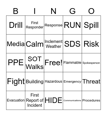 SAFETY Bingo Card