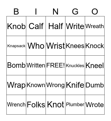 Knight book vocabulary Bingo Card