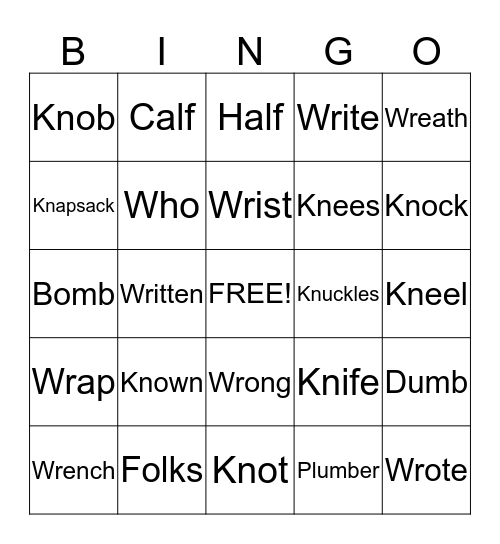 Knight book vocabulary Bingo Card