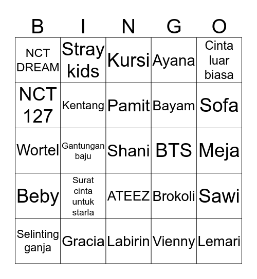 Bingo Tete Bingo Card