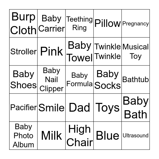 Gender Reveal Party Bingo Card