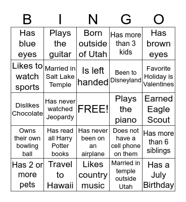 GETTING TO KNOW YOU Bingo Card