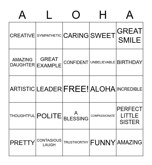 HAPPY BIRTHDAY MARINA!! Bingo Card