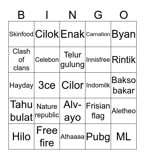 Untitled Bingo Card