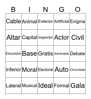 Cognatos/Cognates Bingo Card