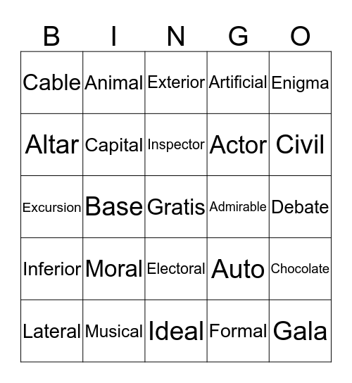 Cognatos/Cognates Bingo Card