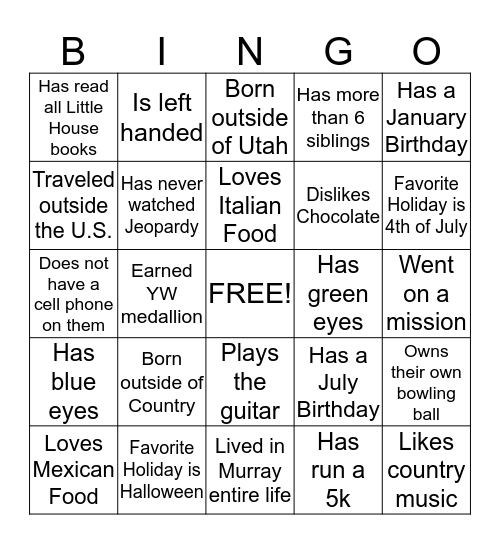 Untitled Bingo Card