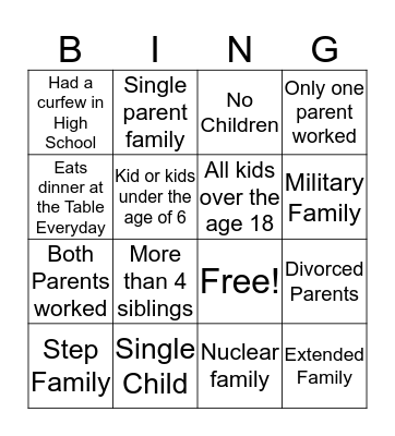 Family Bingo Card