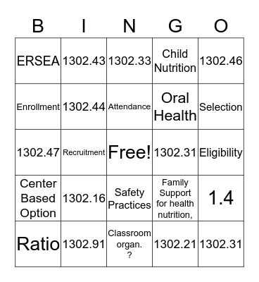 Performance Standard BINGO Card