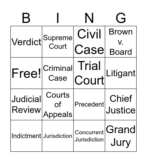 Judicial Branch Vocab Bingo Card