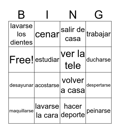 Rutina diaria Bingo Card