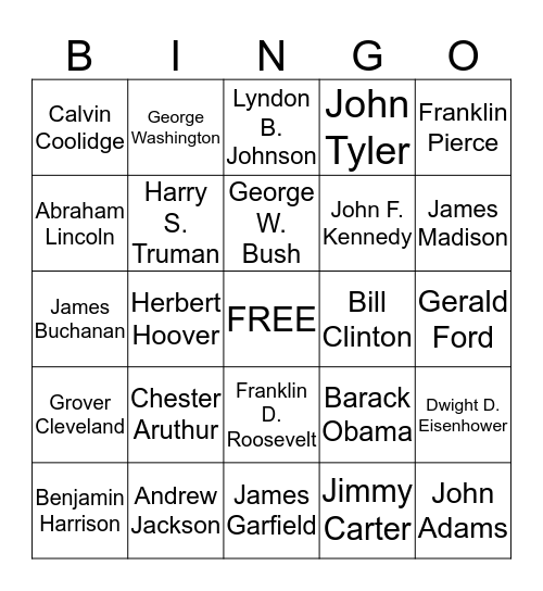 PRESIDENTS Bingo Card