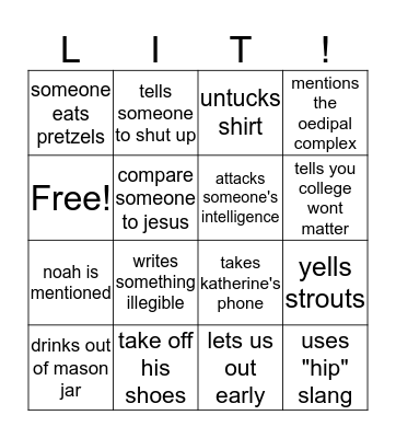 E Block English Bingo Card