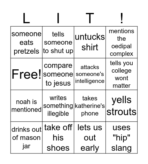 E Block English Bingo Card