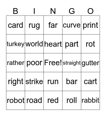 /r/ words Bingo Card